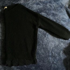Black Knit Sweater with Lace Bottom